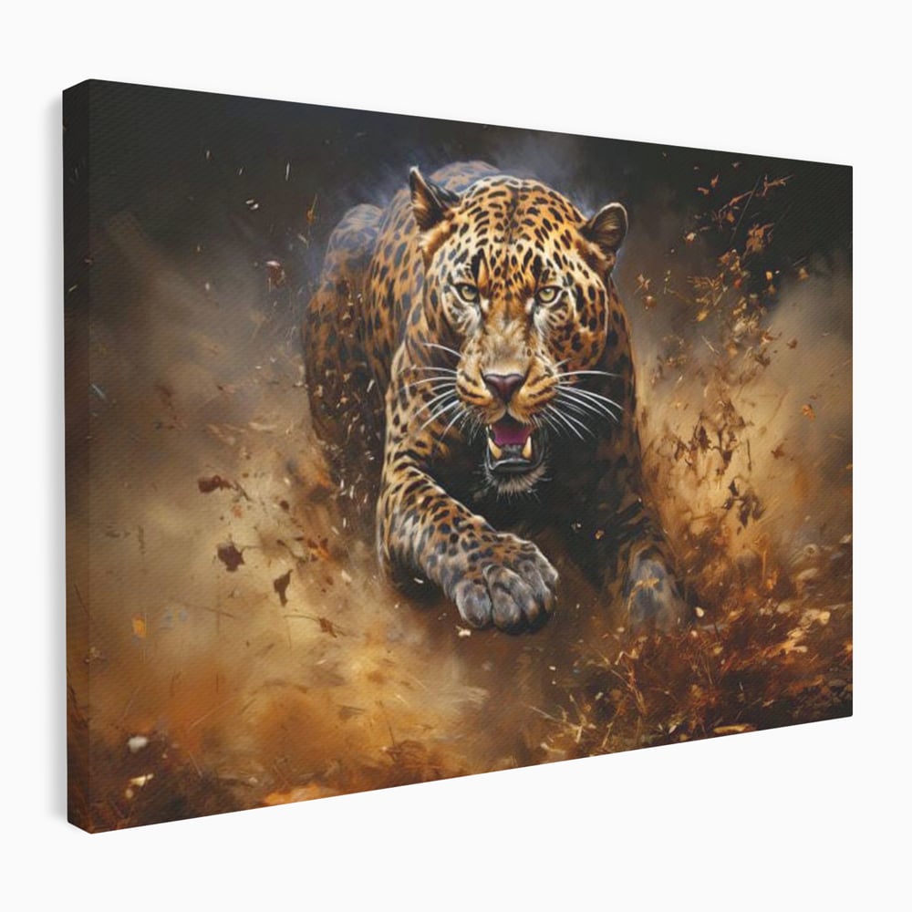 Tablou canvas cu tablou canvas cu leopard in alergare, fara rama, pe sasiu de lemn